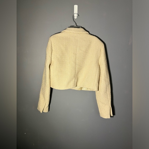 Zara Textured Cream Cropped Blazer Women’s Size Large - Picture 3 of 4